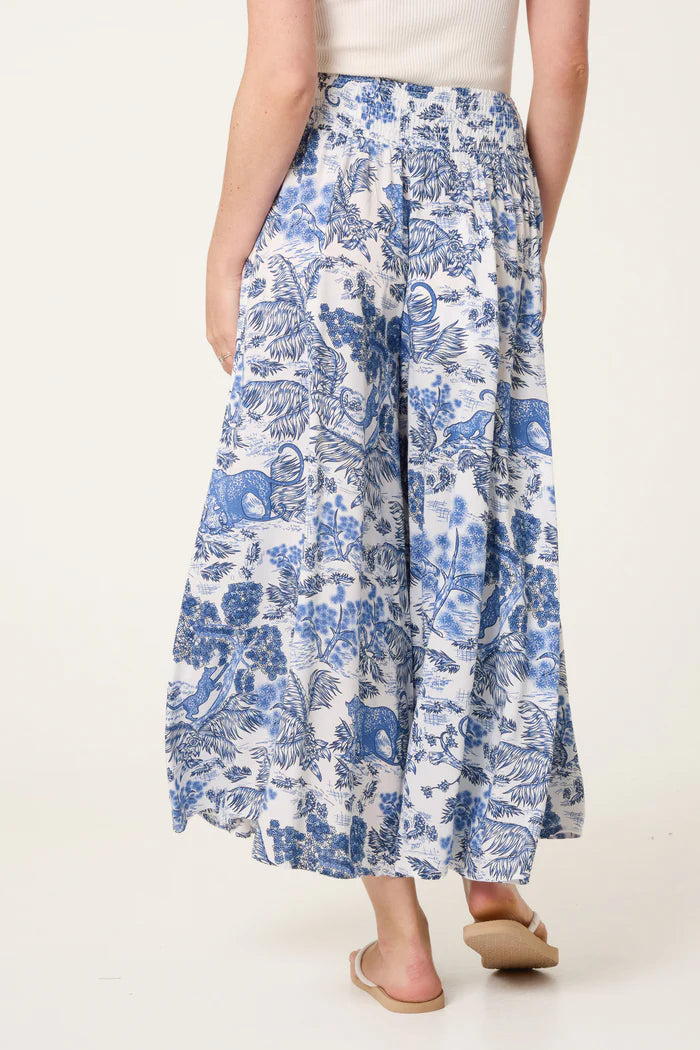 Blue Jungle Print Wide Leg Trousers