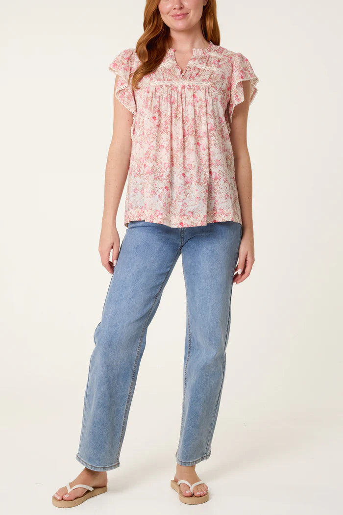 Pink Boho Floral Smock Top
