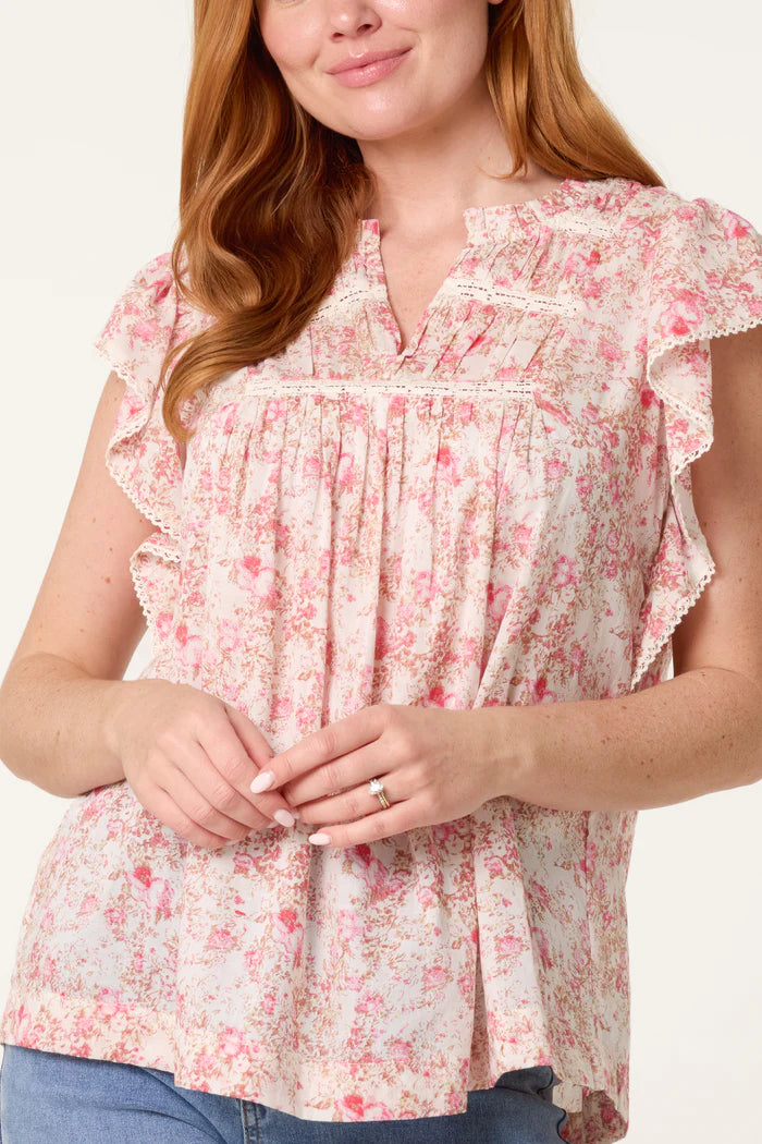 Pink Boho Floral Smock Top