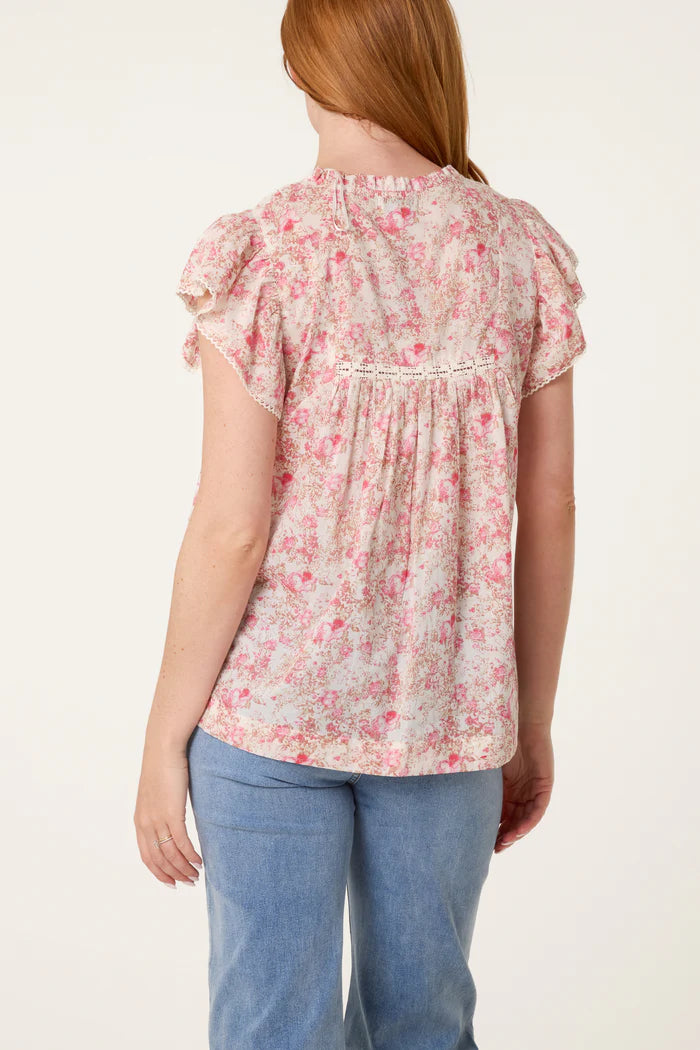 Pink Boho Floral Smock Top