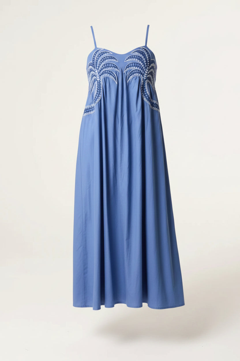 Palm Tree Embroidery Cotton Sundress