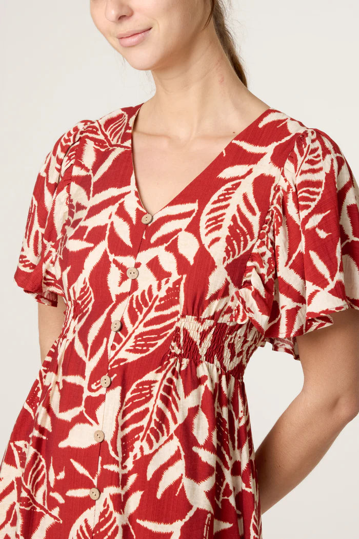 Rust Leaf Print Mini Dress