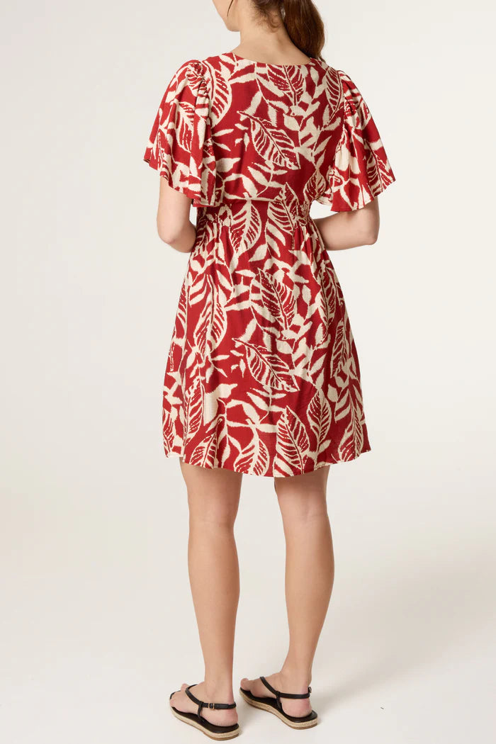 Rust Leaf Print Mini Dress