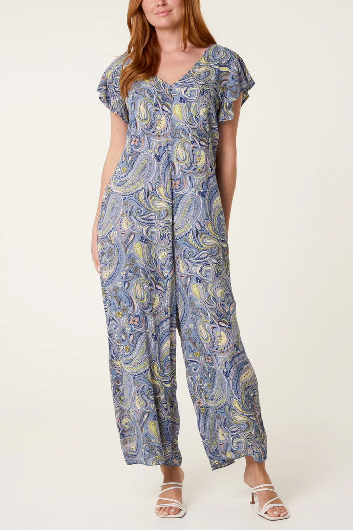 70s Style Paisley Pattern Jumpsuit