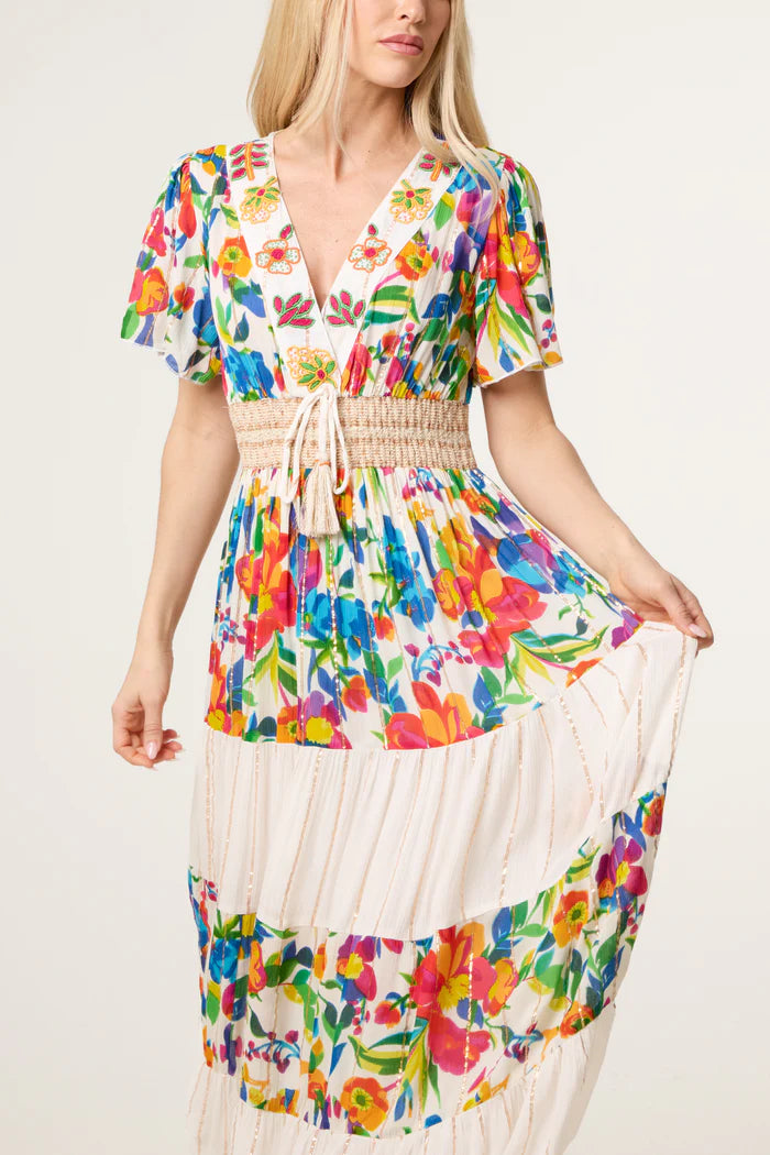 70s Style Bright Floral Dress