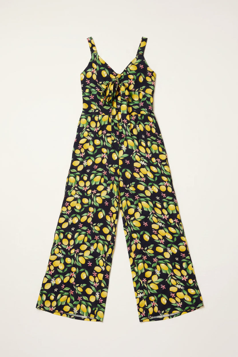 Black Lemon Print 50s Style Jumpsuit