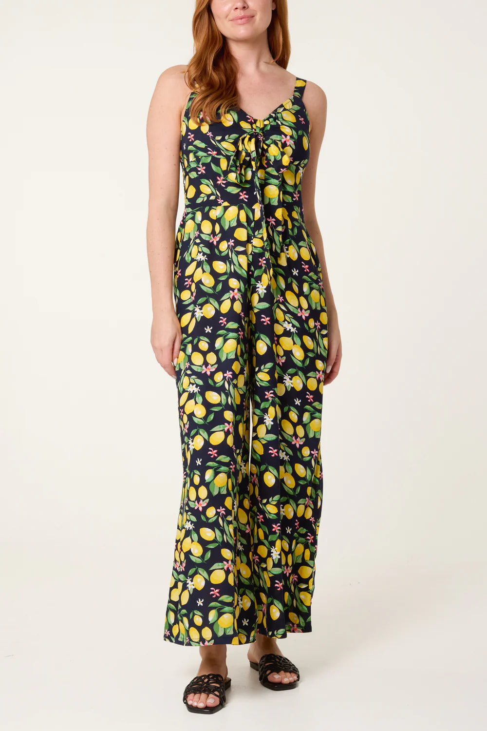 Black Lemon Print 50s Style Jumpsuit