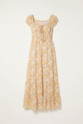 Yellow 70s Style Floral Maxi Dress
