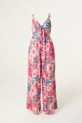 Retro Style Postcard Print Jumpsuit