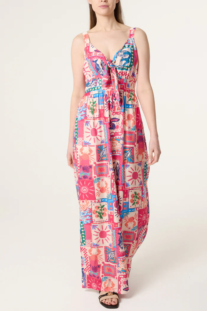 Retro Style Postcard Print Jumpsuit