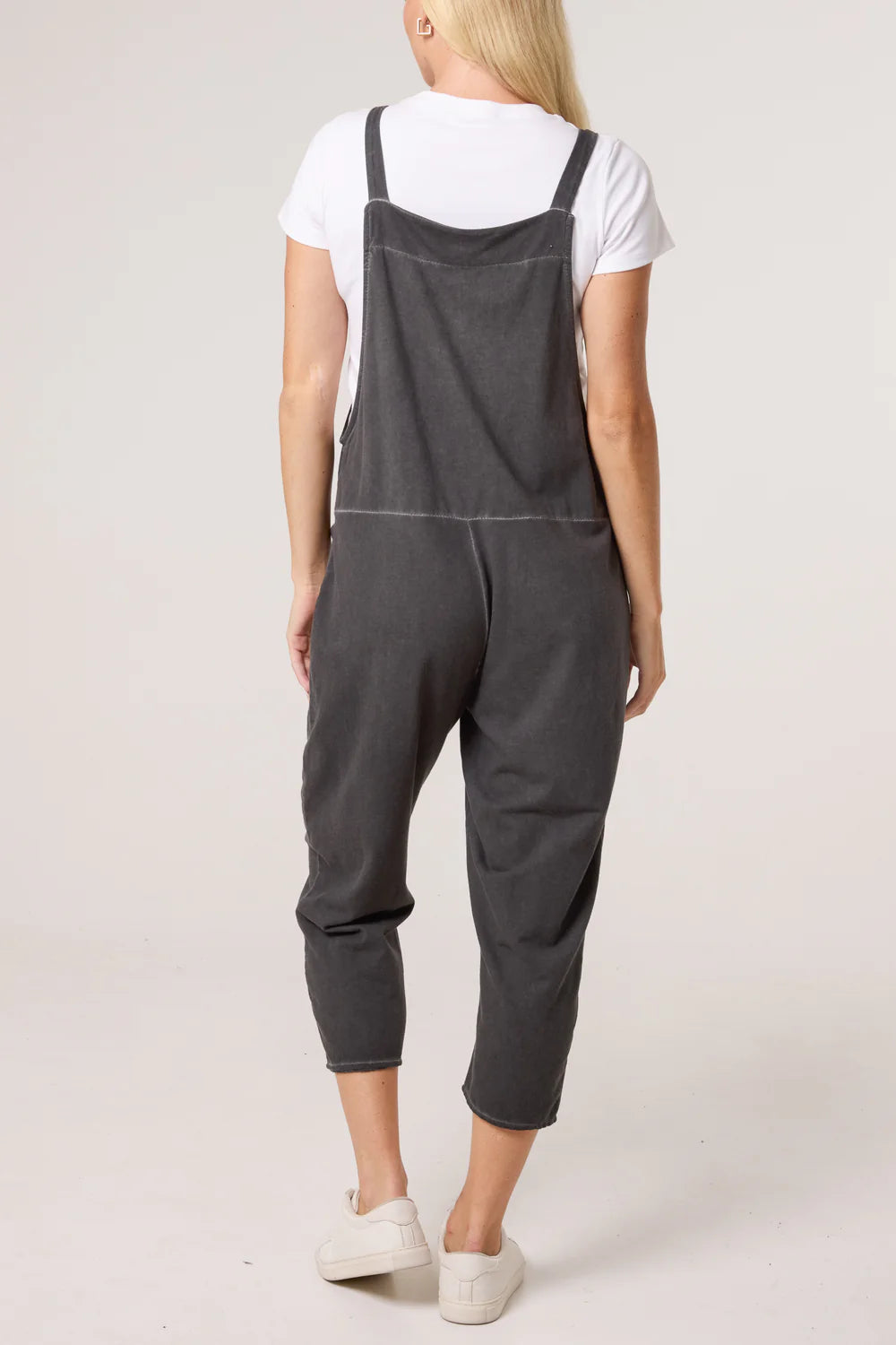 Charcoal Stone Wash Cotton Dungarees