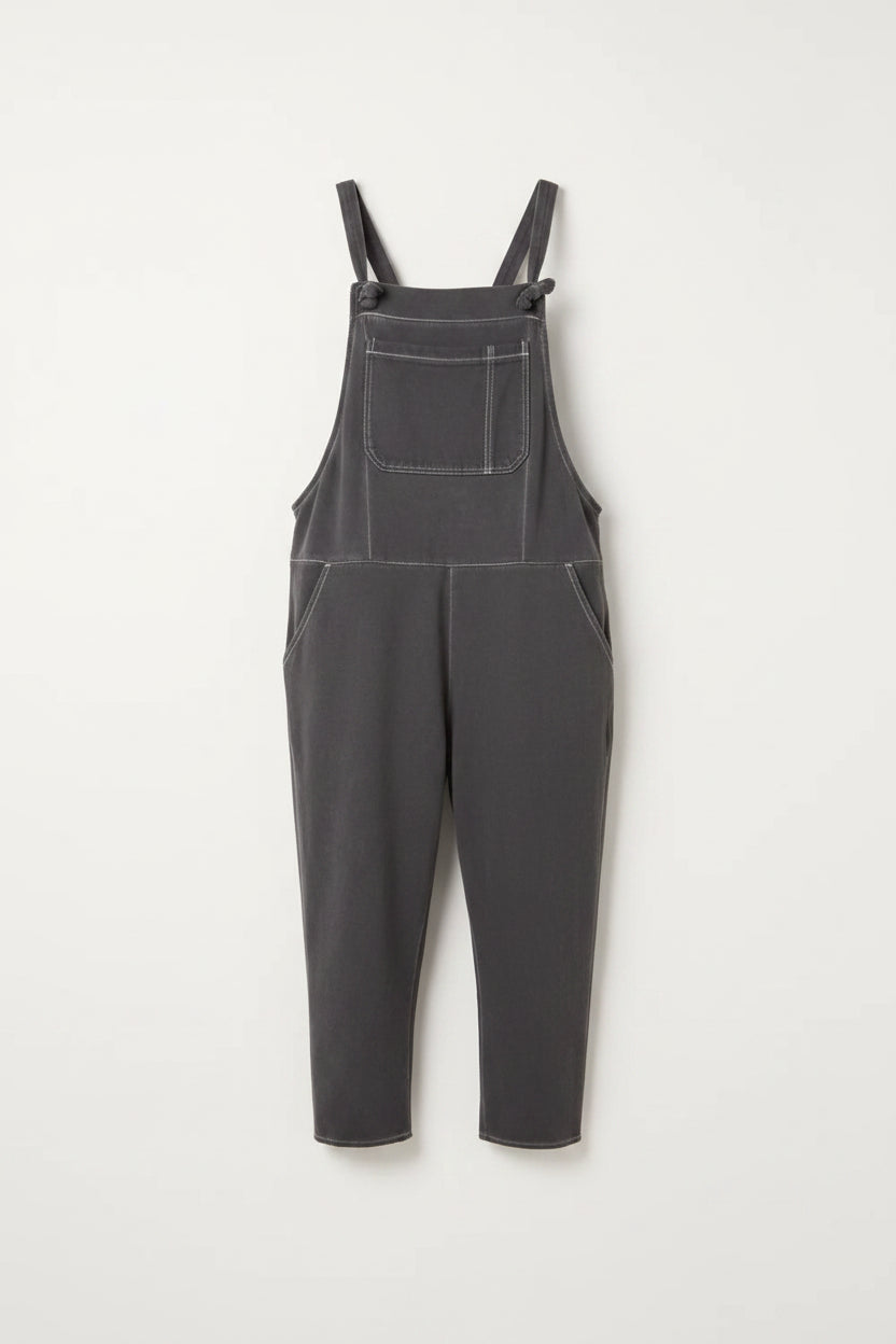 Charcoal Stone Wash Cotton Dungarees