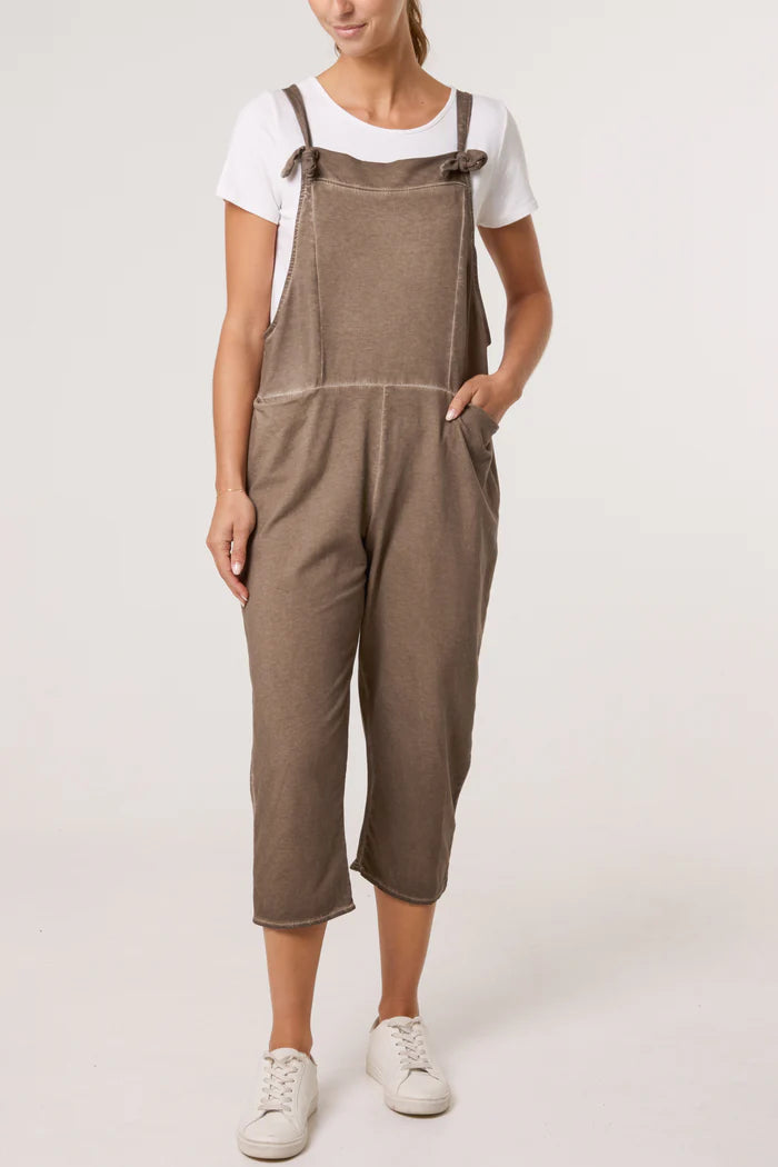 Mocha Stone Wash Cotton Dungarees