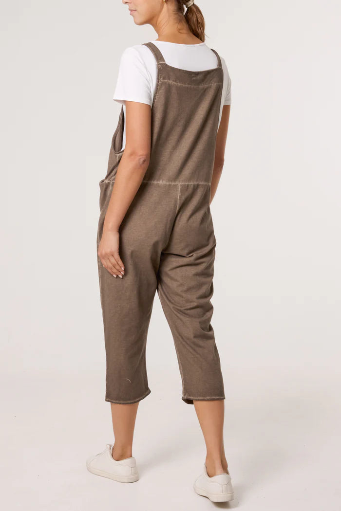 Mocha Stone Wash Cotton Dungarees