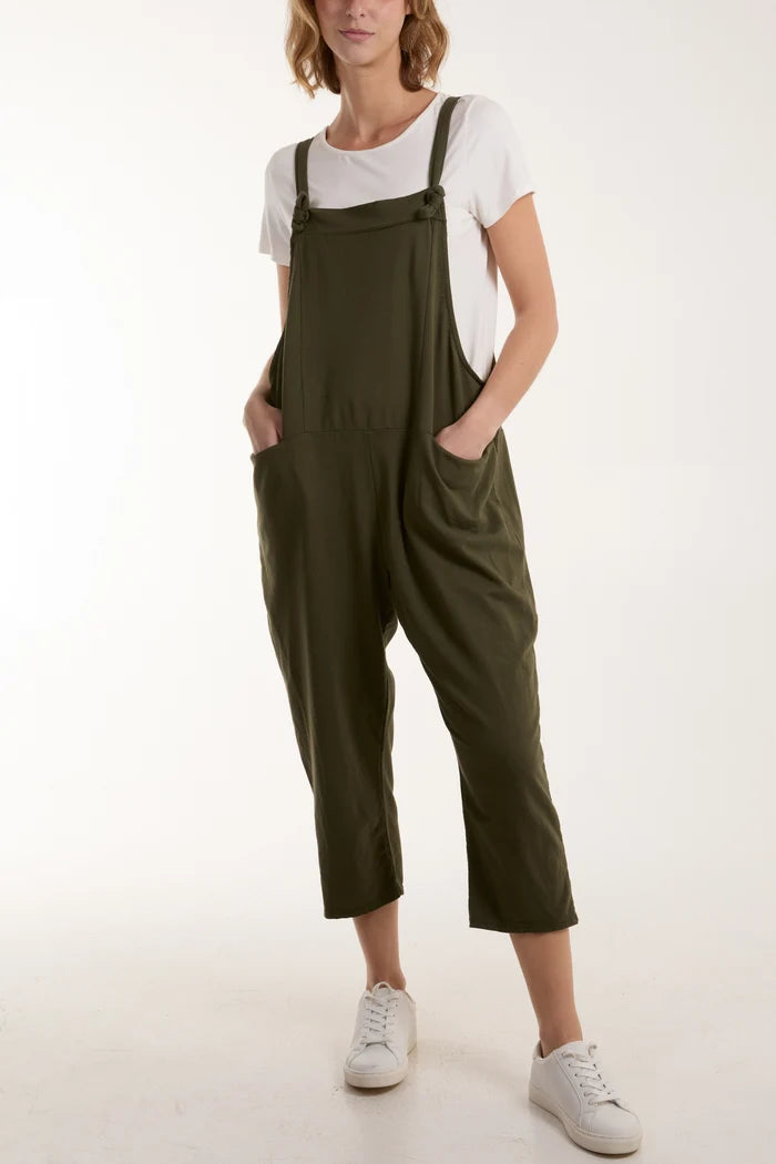 Green Bow Detail Cotton Dungarees