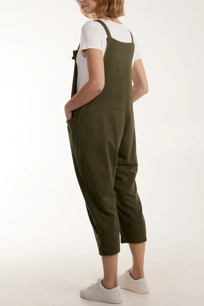 Green Bow Detail Cotton Dungarees