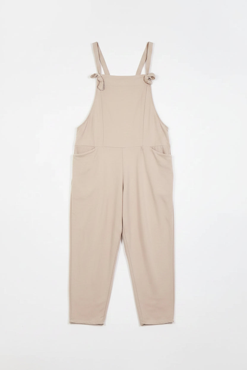 Beige Cotton Pocket Dungarees