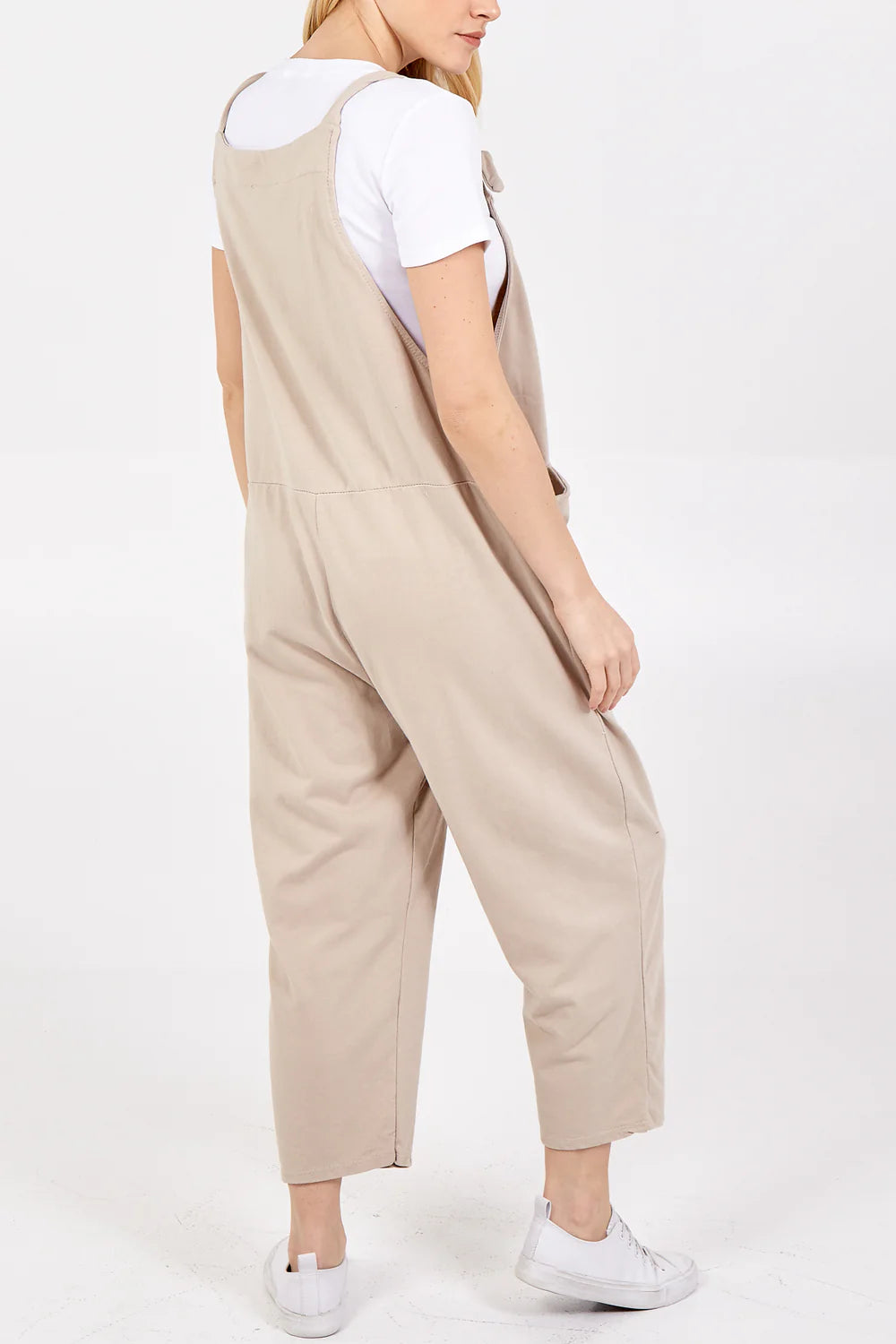 Beige Cotton Pocket Dungarees
