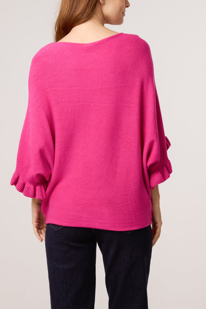 Pink Light Knit Ruffle Sleeve Jumper