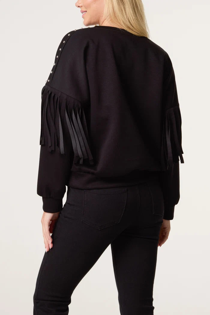 Black Studs And Fringe Sweatshirt