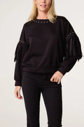 Black Studs And Fringe Sweatshirt