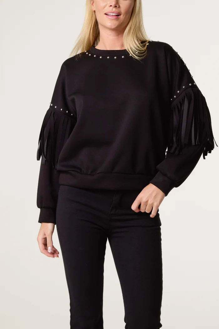 Black Studs And Fringe Sweatshirt