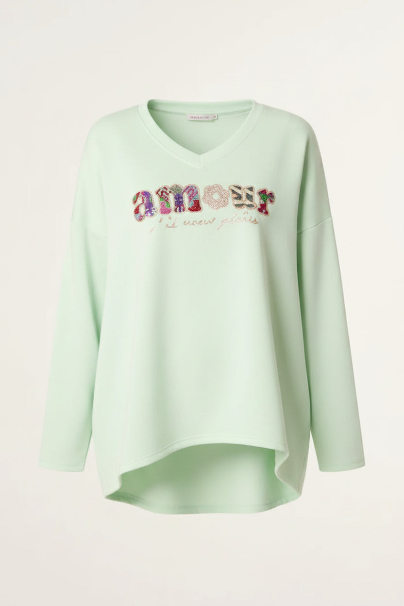 Mint Amour Dip Hem Sweatshirt