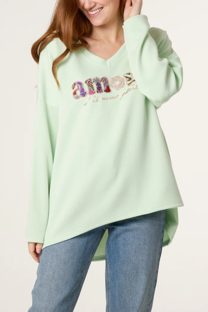 Mint Amour Dip Hem Sweatshirt