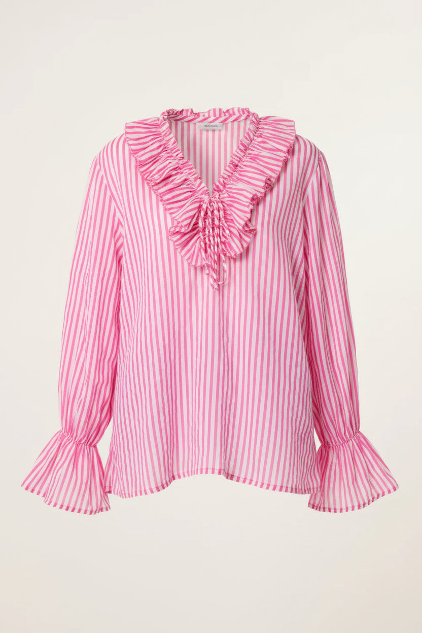 Pink Stripe Frill Cotton Shirt