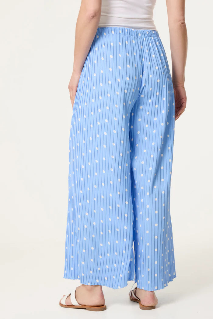 Blue Polka Dot Plisse Trousers