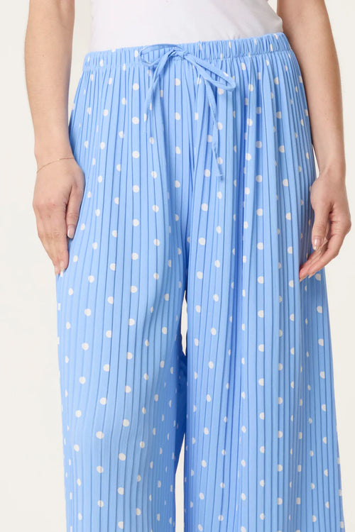 Blue Polka Dot Plisse Trousers