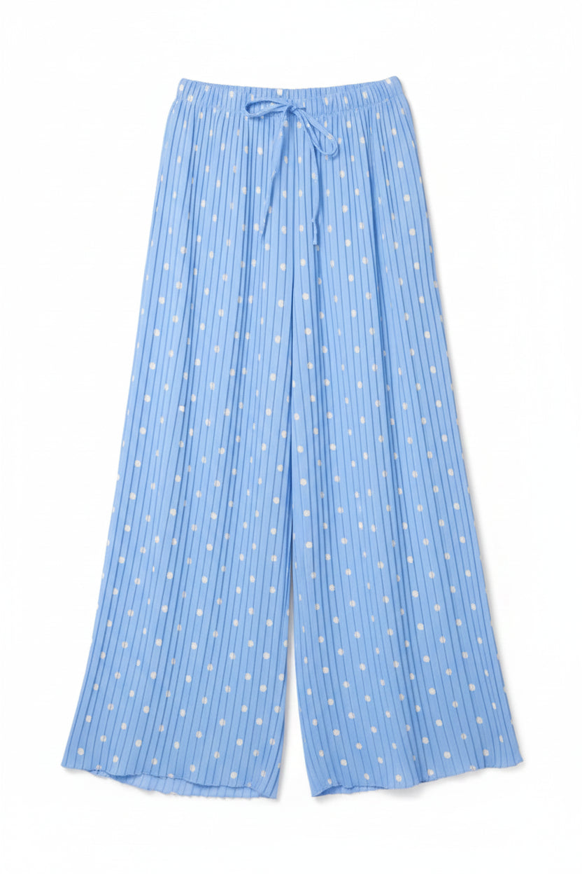 Blue Polka Dot Plisse Trousers