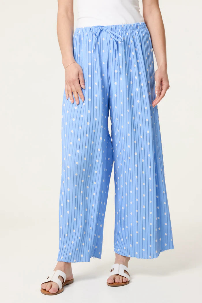 Blue Polka Dot Plisse Trousers