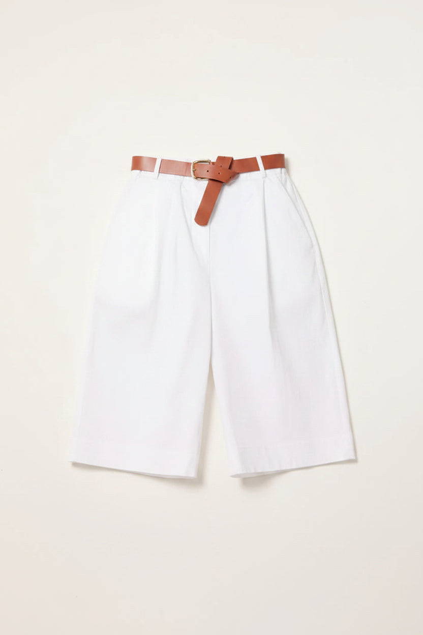 White Belted Vintage Style Bermuda Shorts