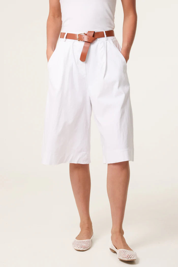 White Belted Vintage Style Bermuda Shorts