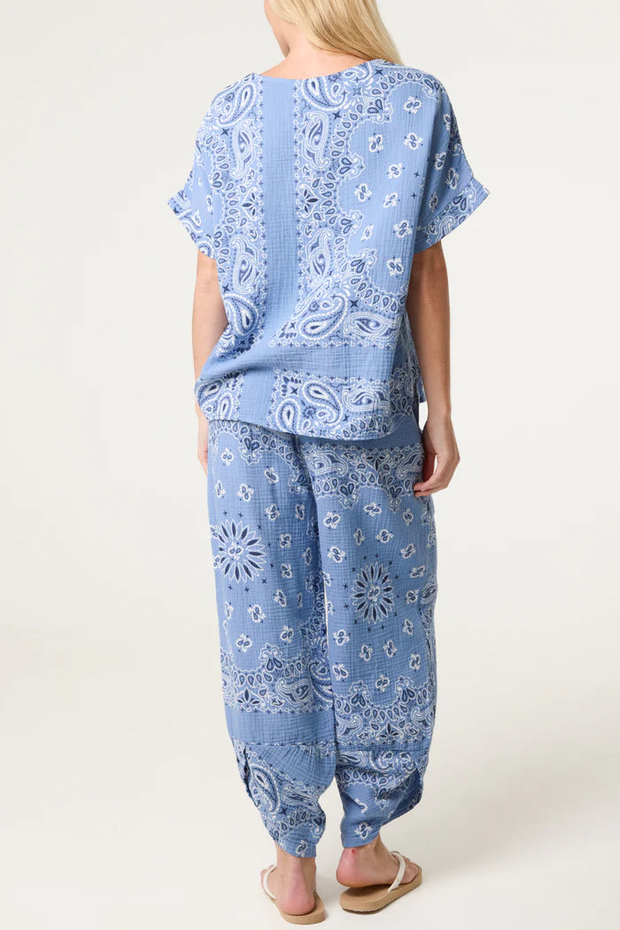 Blue Cheesecloth Bandana Print Co-Ord