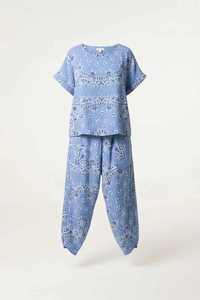 Blue Cheesecloth Bandana Print Co-Ord