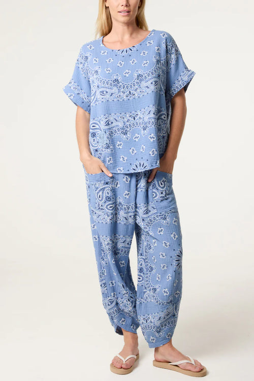 Blue Cheesecloth Bandana Print Co-Ord