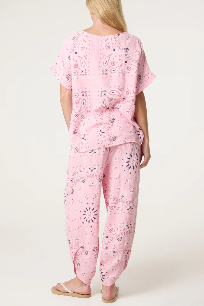Pink Cheesecloth Bandana Print Co-Ord