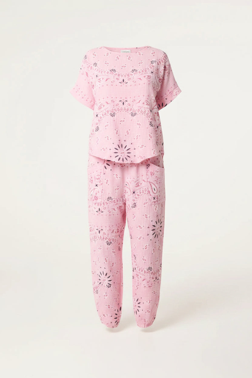 Pink Cheesecloth Bandana Print Co-Ord