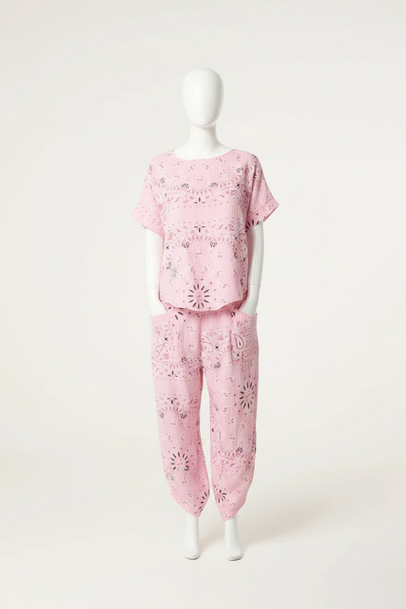 Pink Cheesecloth Bandana Print Co-Ord