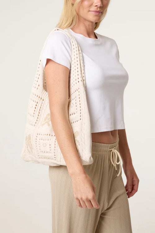 Beige Pattered Crochet Bag