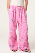 Bubblegum Pink Bandana Print Cotton Cheesecloth Trousers