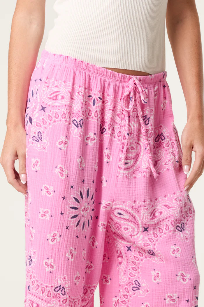 Bubblegum Pink Bandana Print Cotton Cheesecloth Trousers