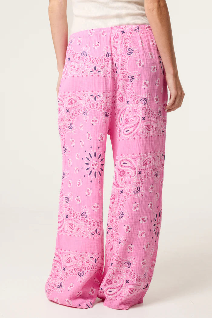 Bubblegum Pink Bandana Print Cotton Cheesecloth Trousers