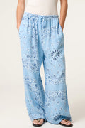 Blue Bandana Print Cotton Cheesecloth Trousers