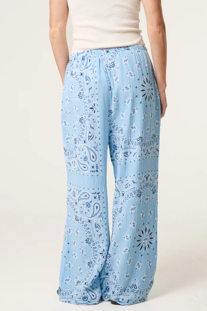 Blue Bandana Print Cotton Cheesecloth Trousers