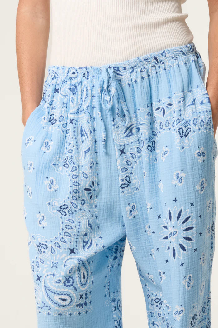 Blue Bandana Print Cotton Cheesecloth Trousers