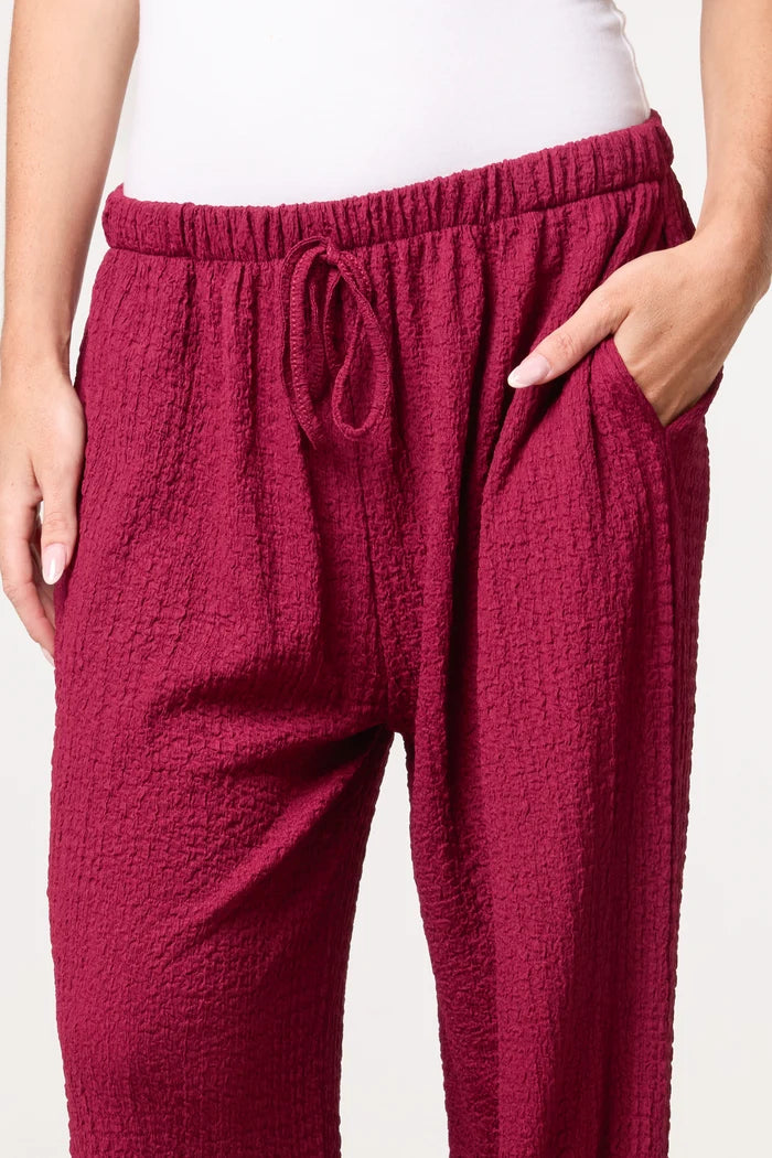 Wine Textured Wide Leg Trousers