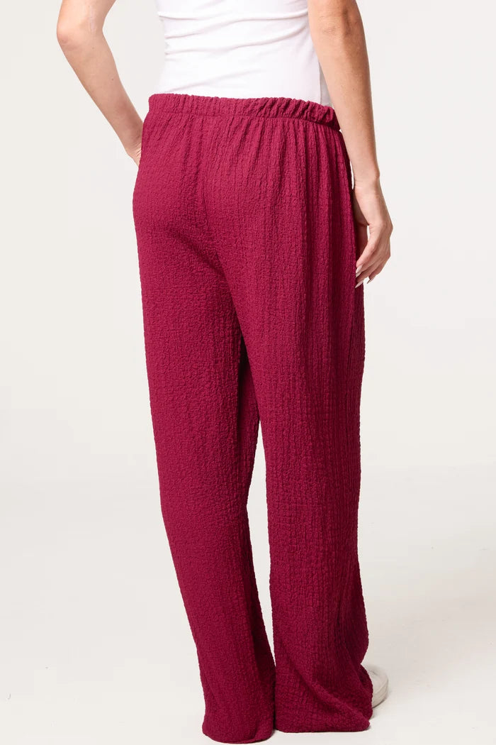 Wine Textured Wide Leg Trousers
